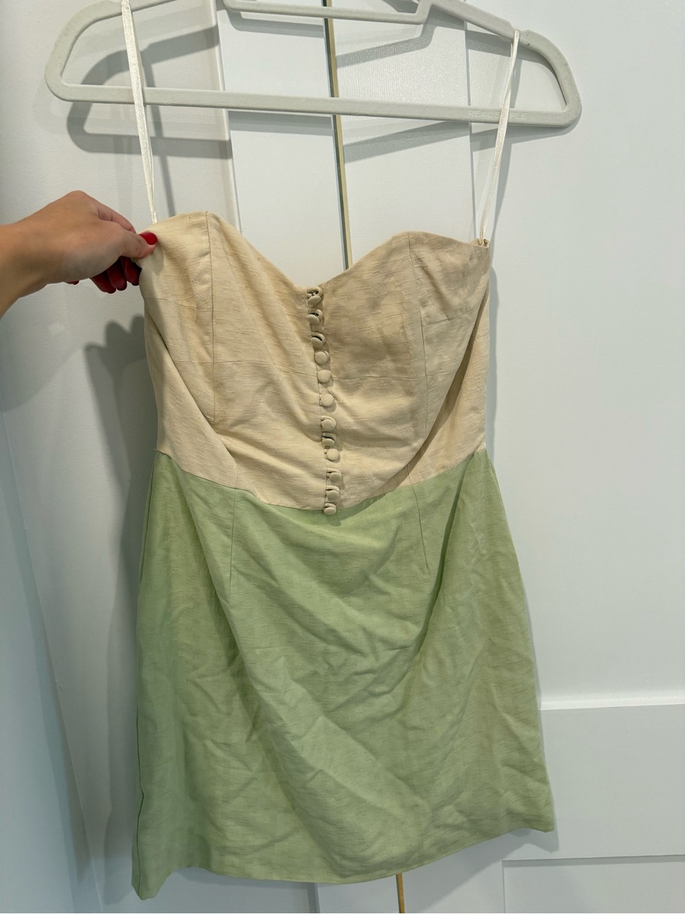 Strapless Two-Tone Sweetheart Mini Dress in Cream and Light Green